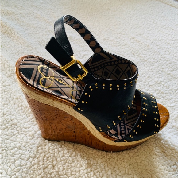 Jessica Simpson Shoes - Jessica Simpson Gold Studded Wedges - size 9.5
